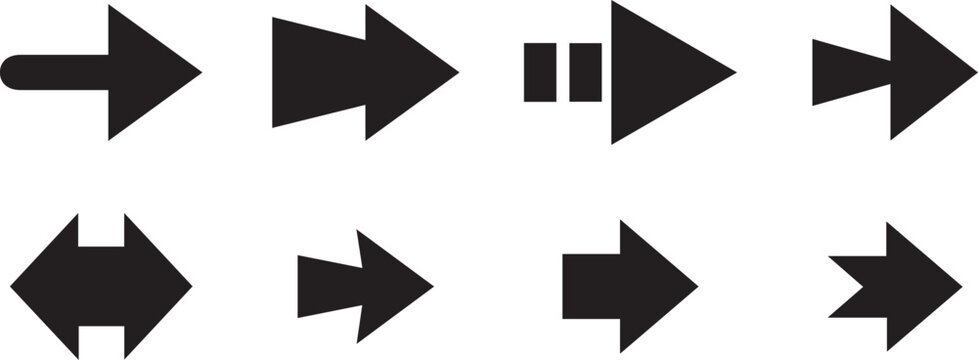 Black forward bold arrow icon set design. 
