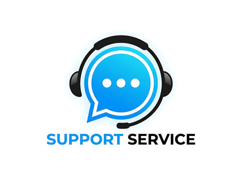 Support service icon with headset and speech bubble isolated on white background