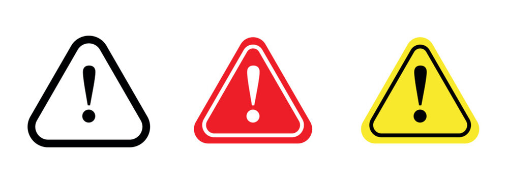 Caution alarm set, danger sign collection, attention vector icon, yellow, red and black fatal error message element, exclamation mark of warning attention icon