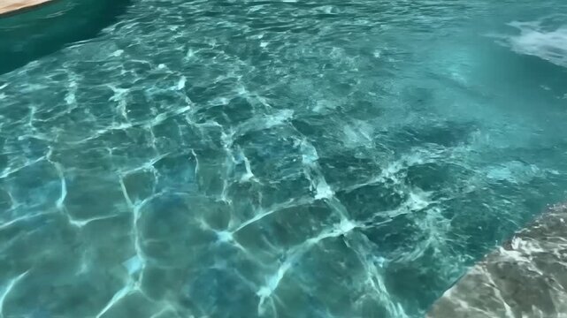 Close-up of sparkling, clear water with sunlight reflecting on the surface, creating beautiful patterns