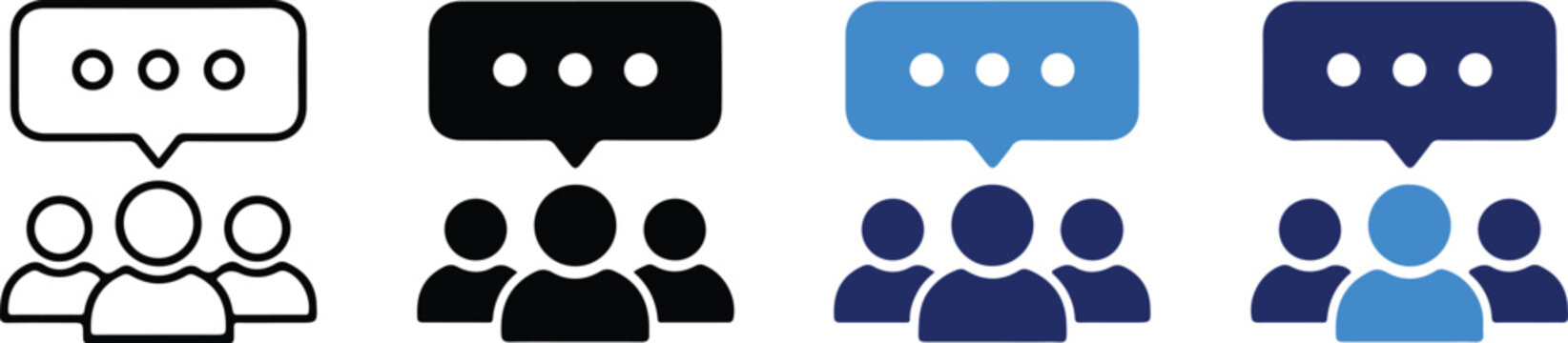 Set of four people talking icons with speech bubbles communication dialogue interaction conversation community business illustration discussion feedback thinking