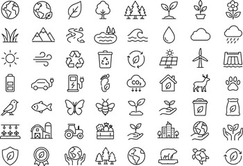 Fototapeta premium Minimalist environmental and nature icons set