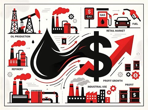 Oil Industry Economy Profit Growth and Energy Market Infographic