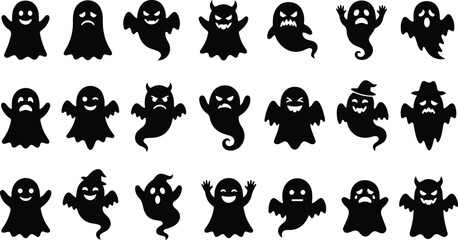 Obraz premium Halloween ghost and monster silhouettes collection for spooky season designs and decorations