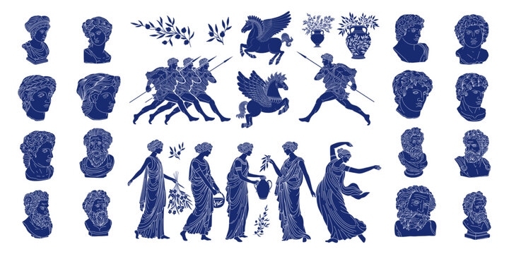set of illustrations of ancient greece culture, vector	
