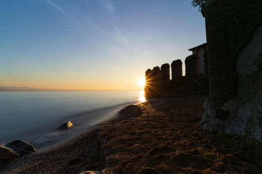 Sunrise Along the Walls of Scaliger Castle, Sirmione, Italy