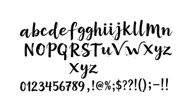Handwritten alphabet letters and numbers in cursive script.