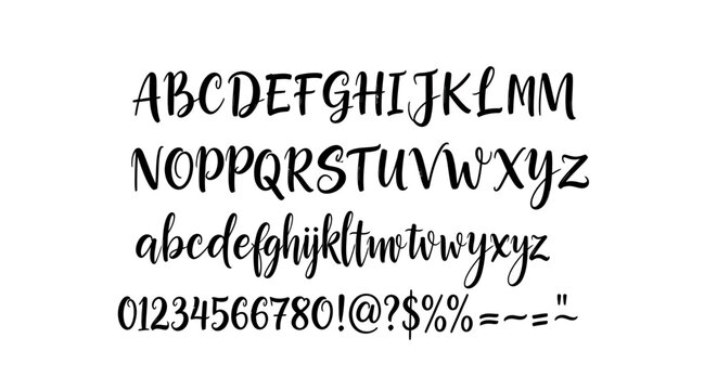 Handwritten alphabet letters and numbers in cursive script.
