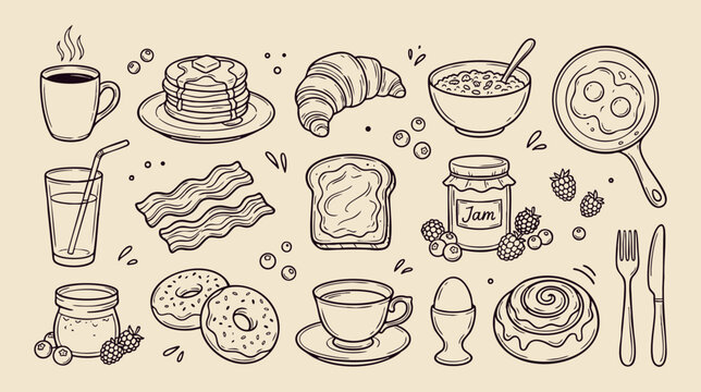 Breakfast Brunch Food Icon Set Vector for Cafe Menu and Bakery Designs