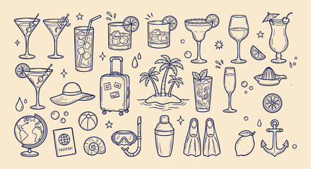 Summer Vacation and Tropical Cocktail Travel Elements Vector Collection © AnwarHosan
