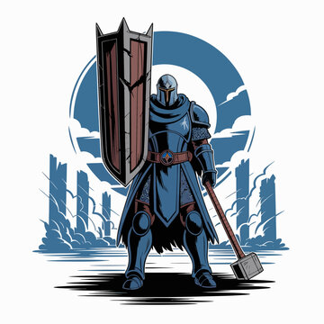 Knight in armor with shield.