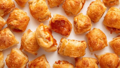 Fototapeta na wymiar A portion of small pizza rolls on a plain background.
