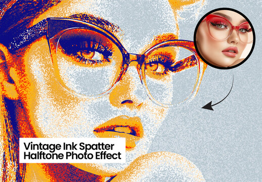 Vintage Ink Spatter Halftone Photo Effect
