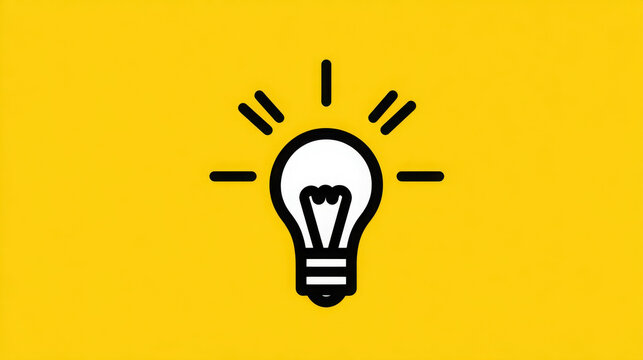 Bright Idea Concept with Glowing Light Bulb and Spark Effect on Yellow Background