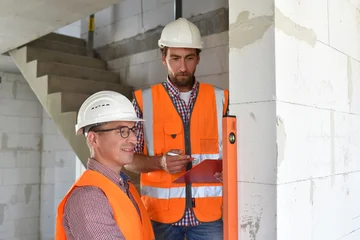teamwork on the construction site - site manager and architect on site during the construction of a house © industrieblick