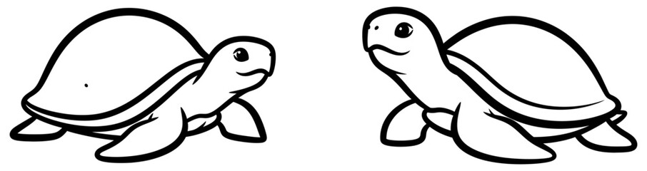 Naklejka premium Turtle illustrations in black and white