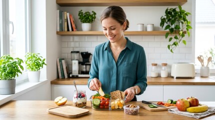 Woman preparing healthy food in kitchen.