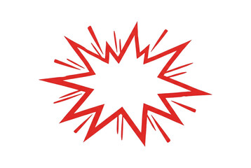 Fototapeta premium Red starburst explosion shape, comic book pop art burst, jagged spiky outline, empty white center for text, sale banner design element