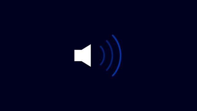 Animated speaker icon emitting blue sound waves on dark background