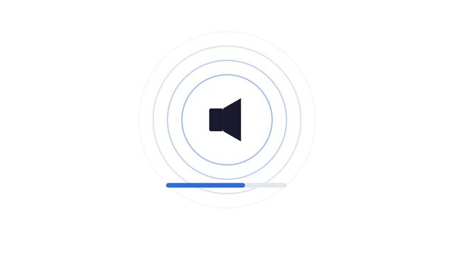 Animated speaker icon with sound waves and progress bar
