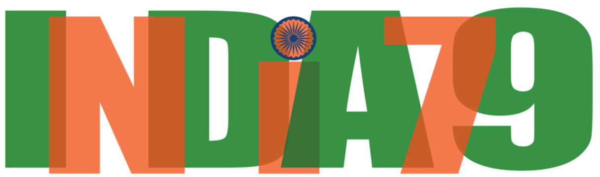 India 79 Independence Day typography, creative national flag colors text design, 79th anniversary celebration vector logo for Indian Republic