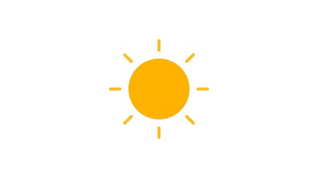 Animated yellow sun icon with pulsating rays on white background