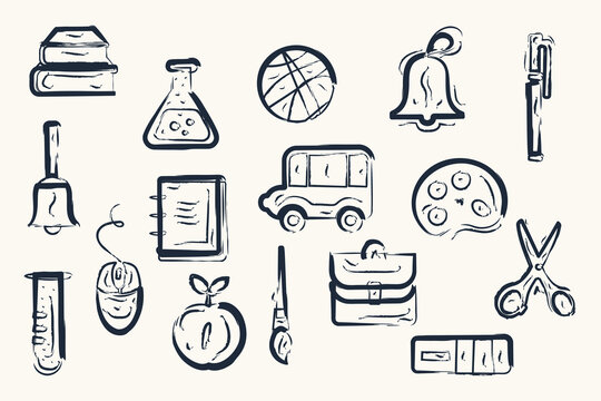 Classroom school items vector elements pack kindergarten education illustration design set