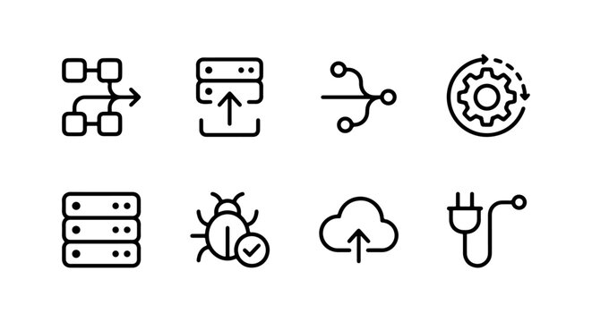 DevOps and cloud infrastructure line icon set