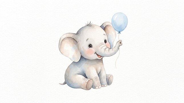 Adorable baby elephant illustration, cute watercolor animal character, sweet nursery art, gentle pastel tones, perfect for children's designs and baby shower invitations.