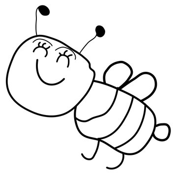 Funny cartoon line art of cute kids smiling bee with big head