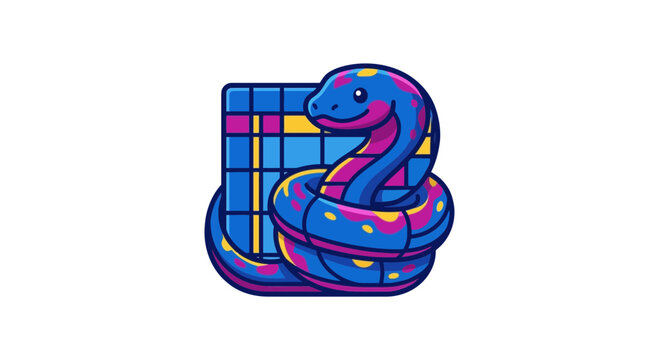 Python Snake Logo Mascot with Grid Background