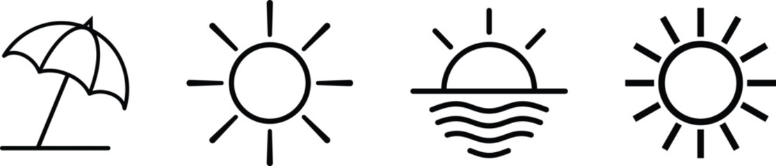 Summer vacation and beach weather icons representing sun and parasol symbols with umbrella, vacation © Helal Mia