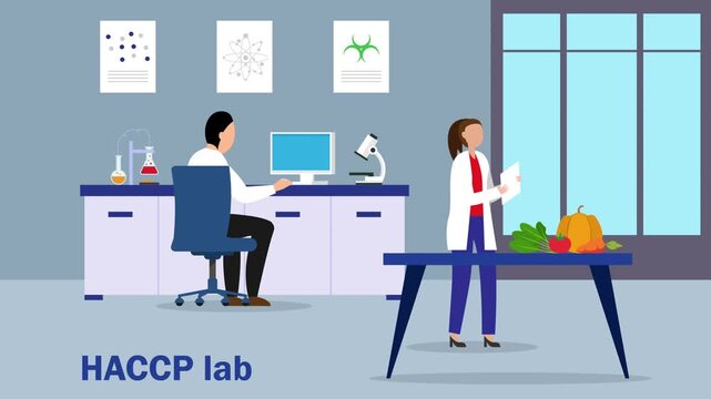 Scientists Testing Food Quality and Safety in HACCP Laboratory cartoon animation