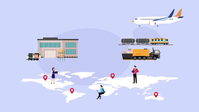 Global Logistics Network and Supply Chain Freight Transportation Concept cartoon animation