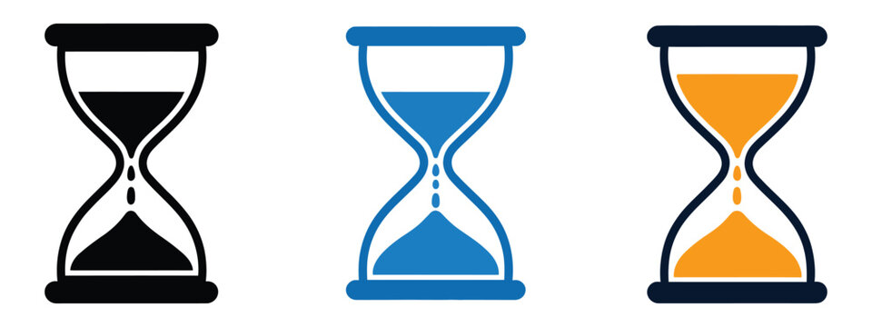 Hourglass icon set, sand watch timer vector illustration, reload symbol, editable stroke, PNG, countdown, time management