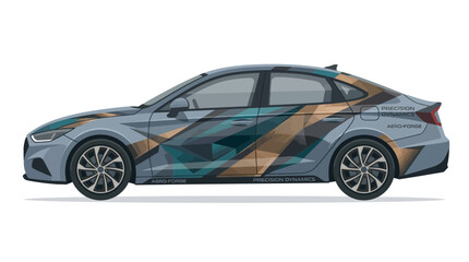 Naklejka premium Modern Sedan Car with Abstract Geometric Wrap Design