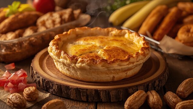 Brazilian chicken pie with sausage, quick snack.