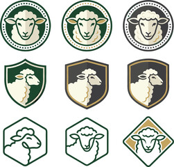 Sheep and Lamb Mascot Logo Badge Set with Woolly Animal Crests, Shields, and Geometric Corporate Emblems for Agriculture, Textile, and Organic Farm Branding © Nayem