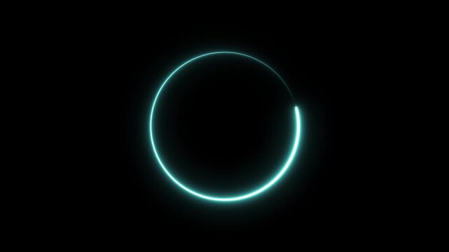 Abstract neon circle animation rotating and glowing against a dark background with futuristic digital.Bright pink neon glowing circle ring abstract background design element.Neon ellipse circle border