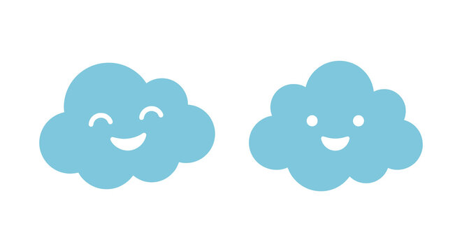 Two light blue cartoon clouds with smiling faces a flat vector silhouette cloud weather sky atmosphere