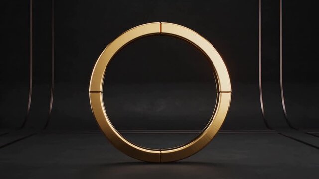 Playing gold ring splitting rotating outward rejoining reforming into ring in studio with supports