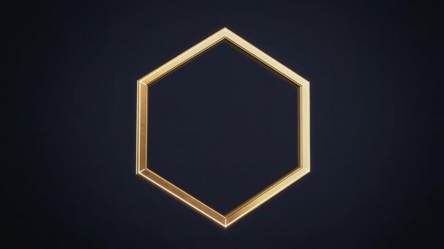 Glowing gold hexagon emerging, ribbons sweeping behind, aligning and settling at navy with bokeh