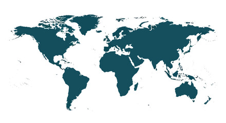 Fototapeta premium Teal colored world map on white.