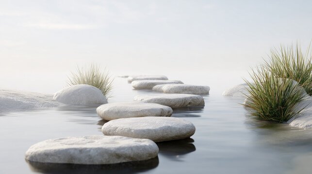 Stepping stones end mid-stream, not reaching the far bank