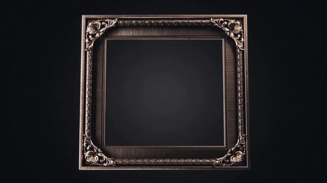 Rising ornate frame emerging as draped cloth shifting on set, revealing metallic corners and bokeh