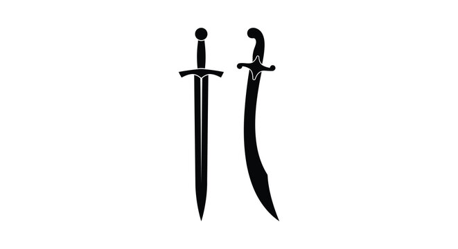 Two crossed swords in black silhouette against a white background silhouette sword blade blades weapon weapons