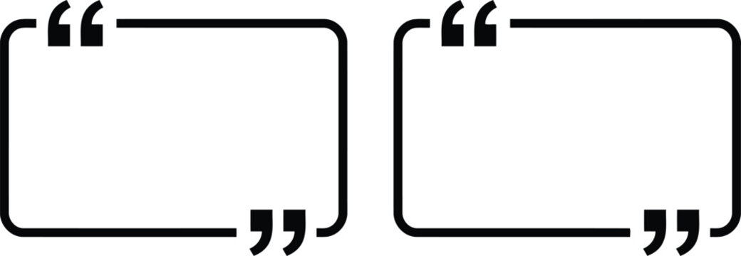Modern blank quote frames with black quotation marks, ideal for testimonials, text, messages, or creative graphic design projects, isolated on white.