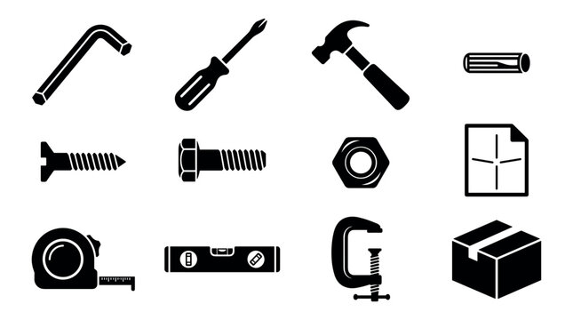 Construction and carpentry work tools glyph icon set vector