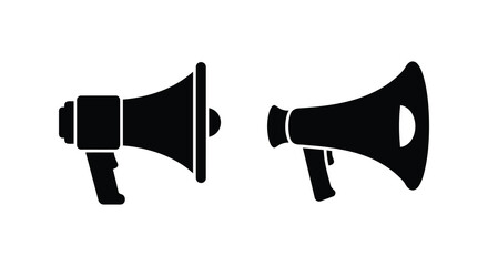 Two handheld megaphone silhouettes against a white background a simple graphic representation silhouette megaphones bullhorn bullhorns © Gahima