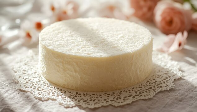 Chiffon cake on a lace mat